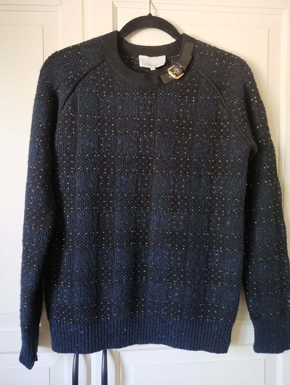 3.1 Phillip Lim Wool Cashmere Metallic Sweater Leather Buckle Accent Size S